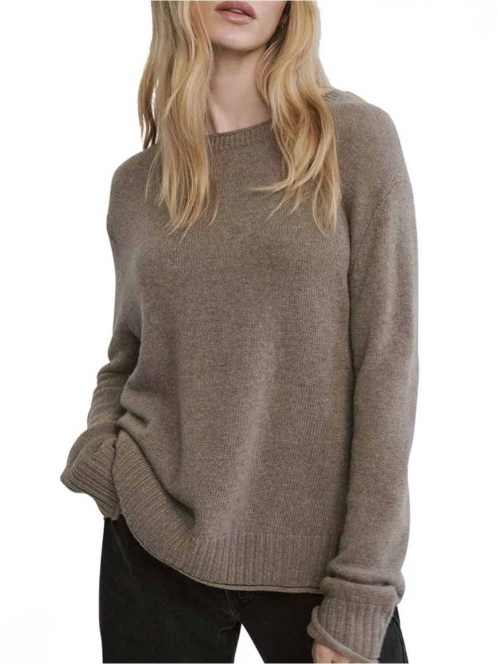 Jenni Kayne 100% Linen Knit Neutral Taupe Crewneck Sweater Small